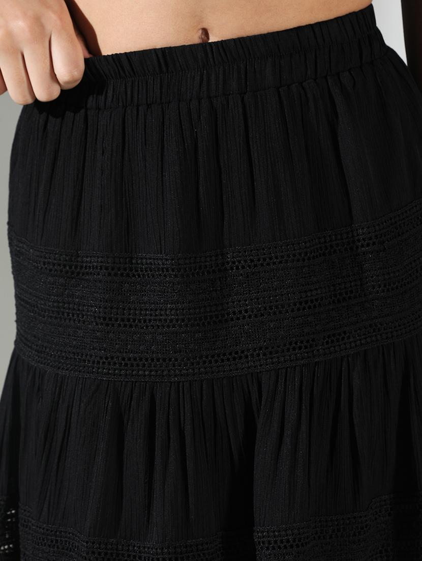 women black solid tiered skirt - 21682213 - Standard Image - 6