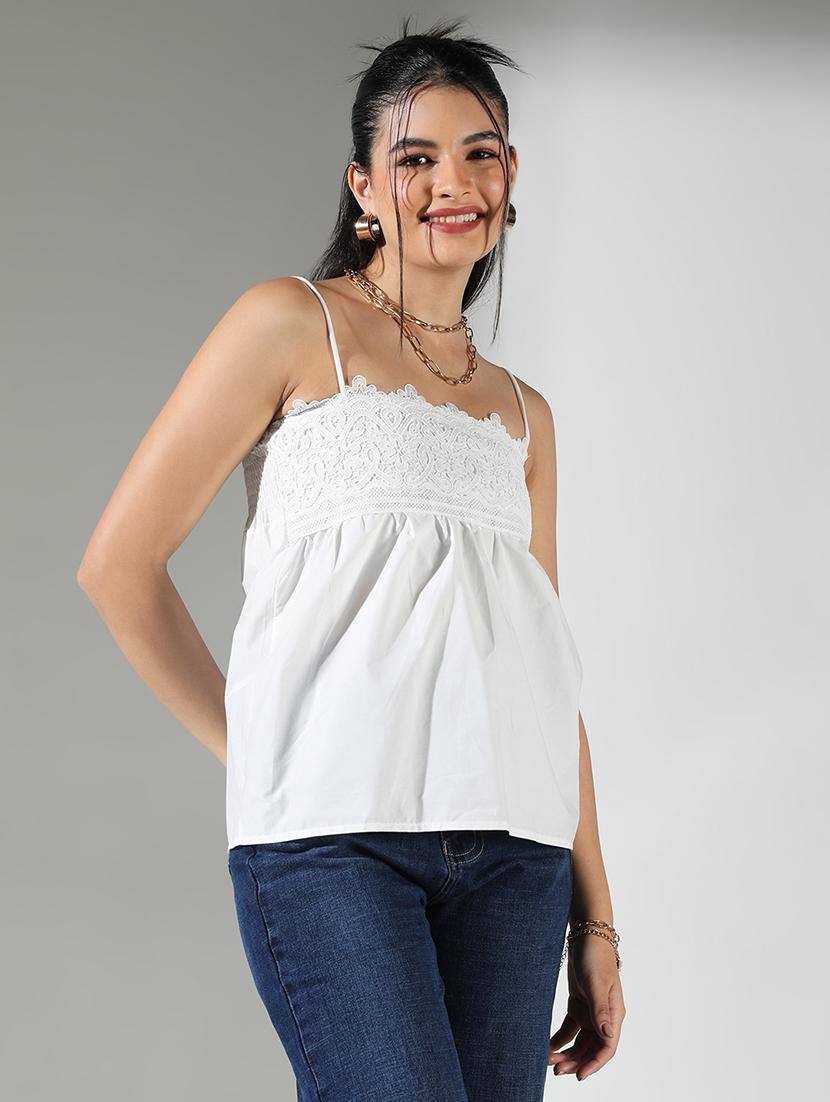 women lace detailed shoulder strap neck top - 21682223 -  Standard Image - 1
