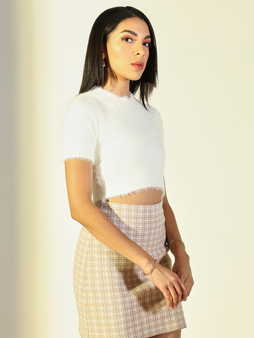 women solid short sleeves crop top - 21682224 - Standard Image - 1