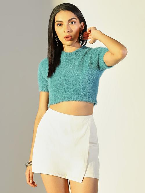 women solid short sleeves crop top - 21682225 -  Standard Image - 0