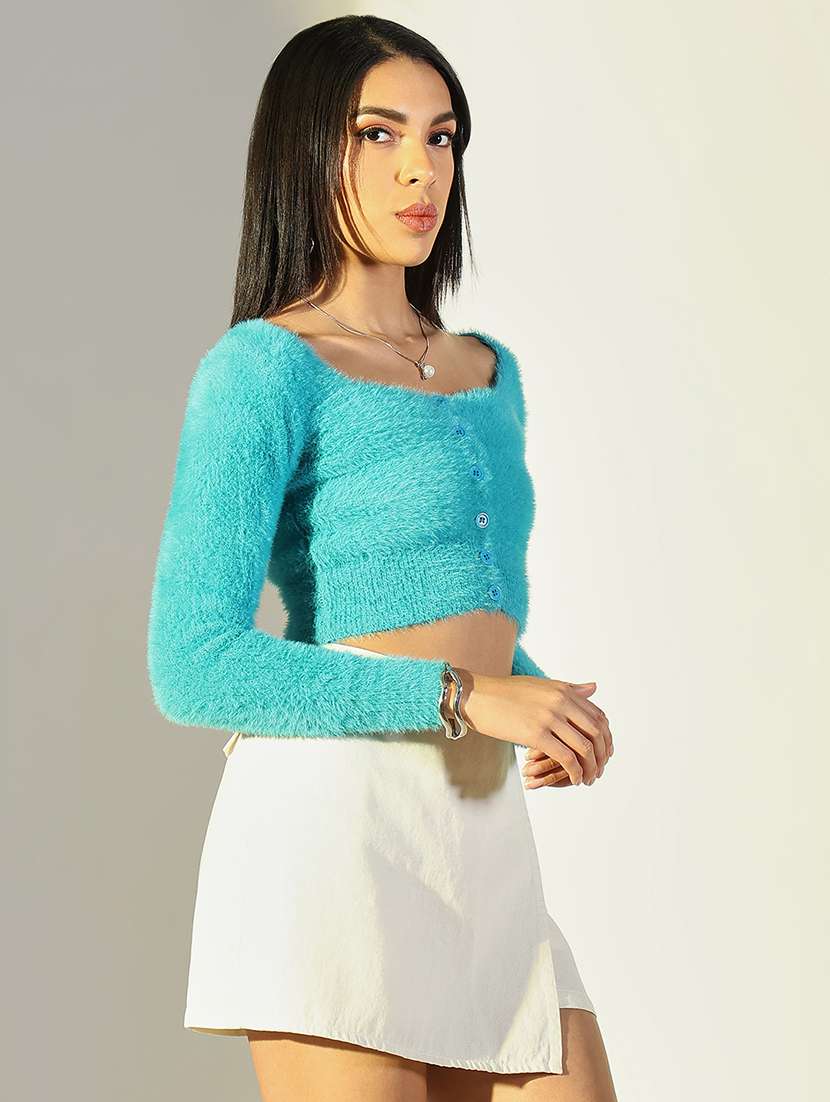 women solid long sleeve crop top - 21682227 -  Standard Image - 1