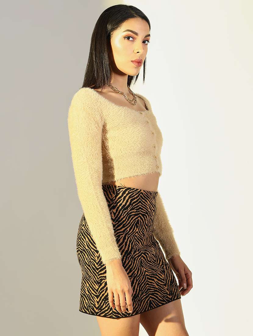 women solid long sleeve crop top - 21682228 - Standard Image - 1