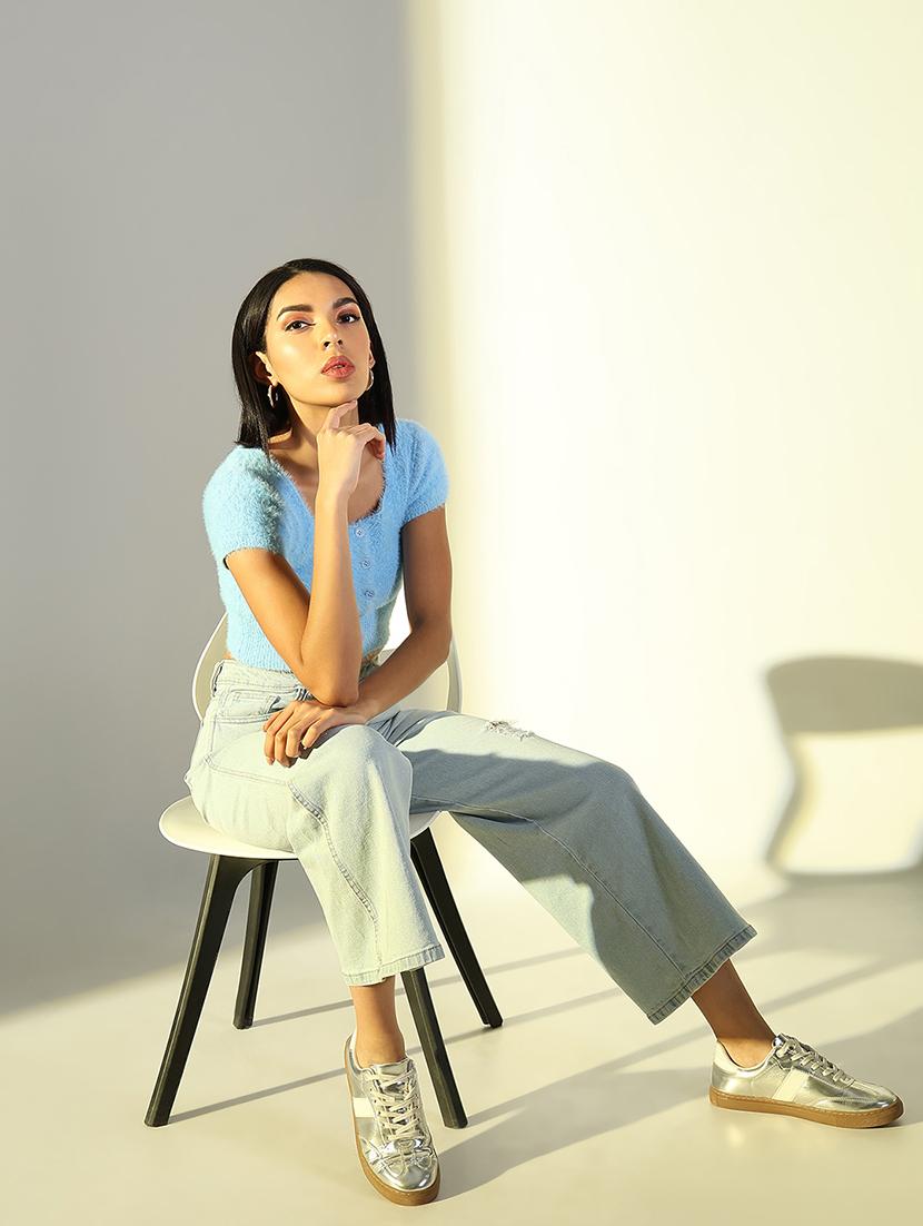 women solid short sleeves crop top - 21682232 - Standard Image - 4