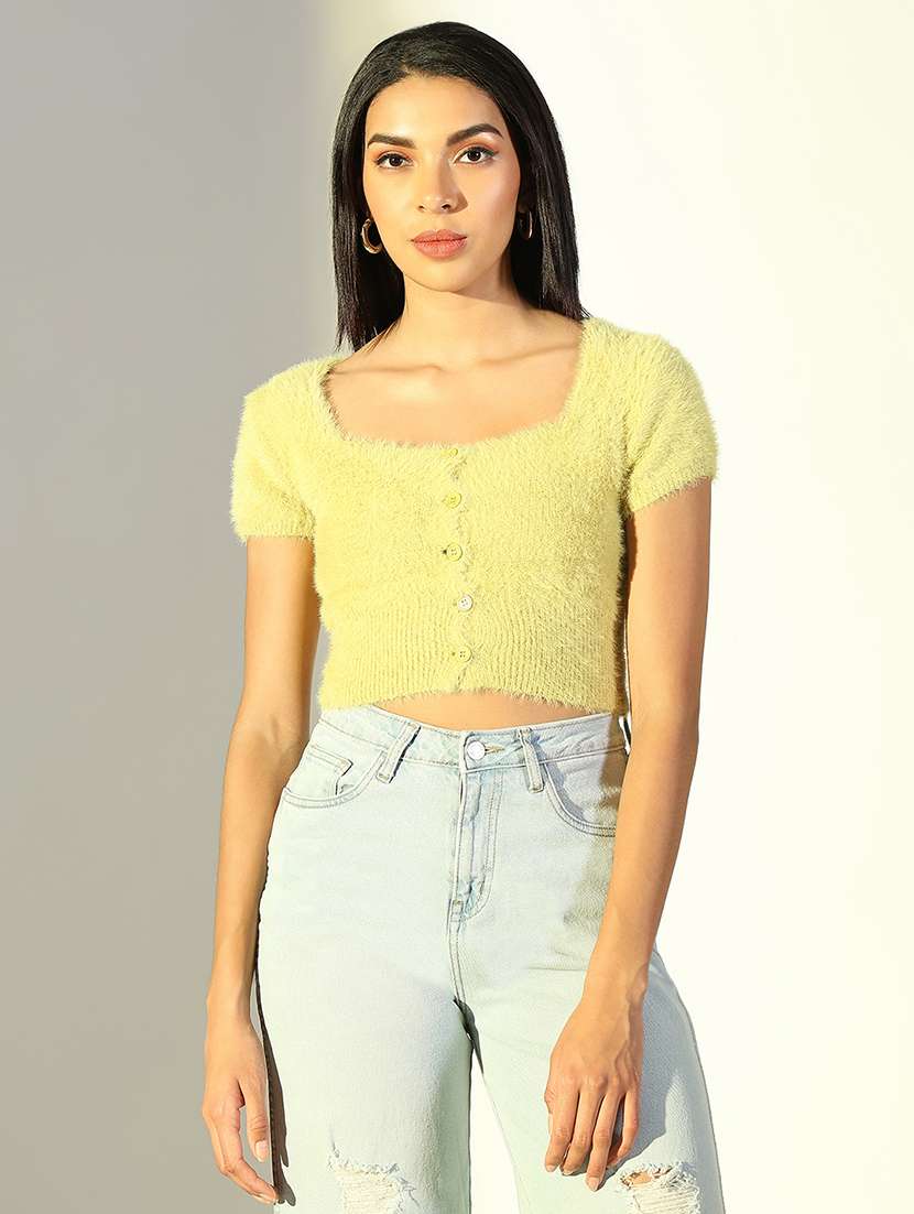 women solid short sleeves crop top