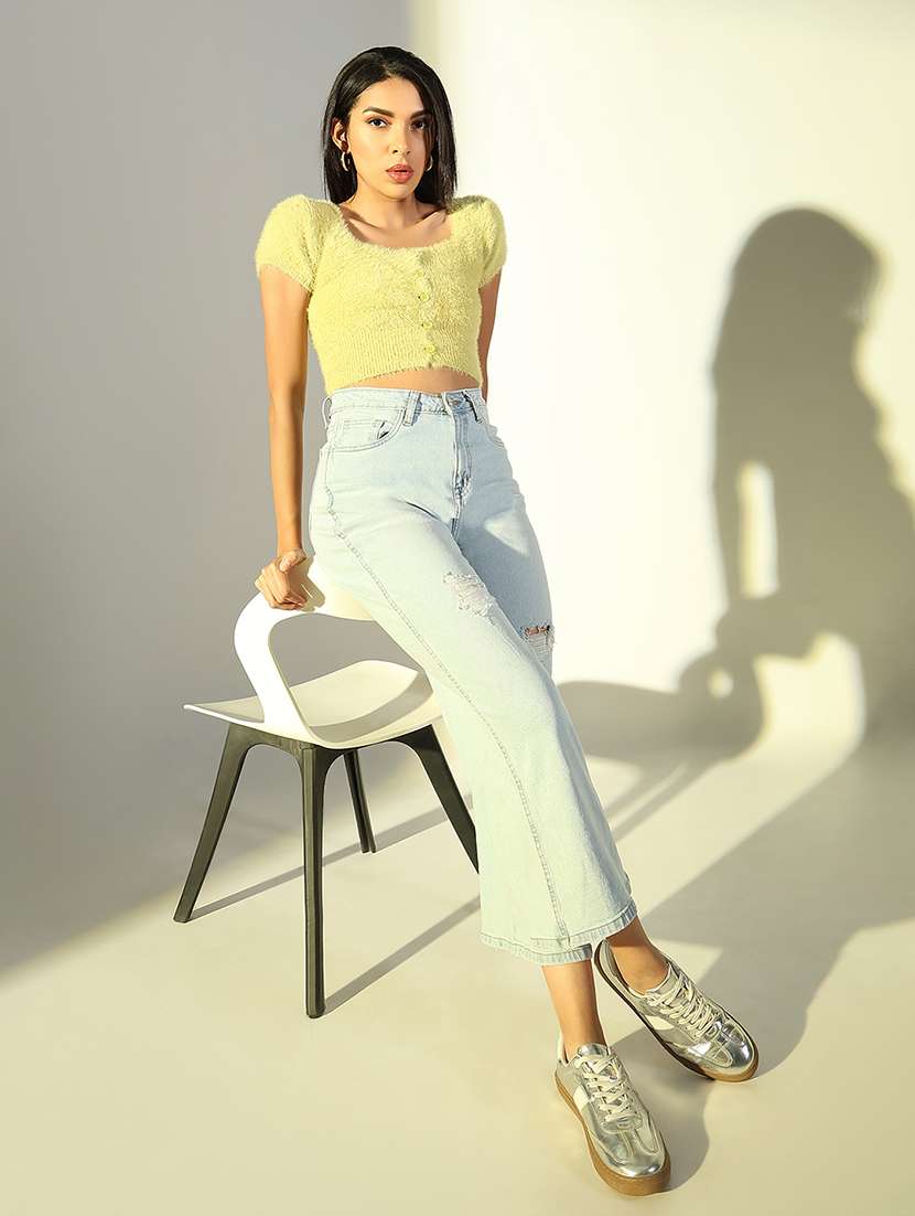 women solid short sleeves crop top - 21682233 - Standard Image - 4