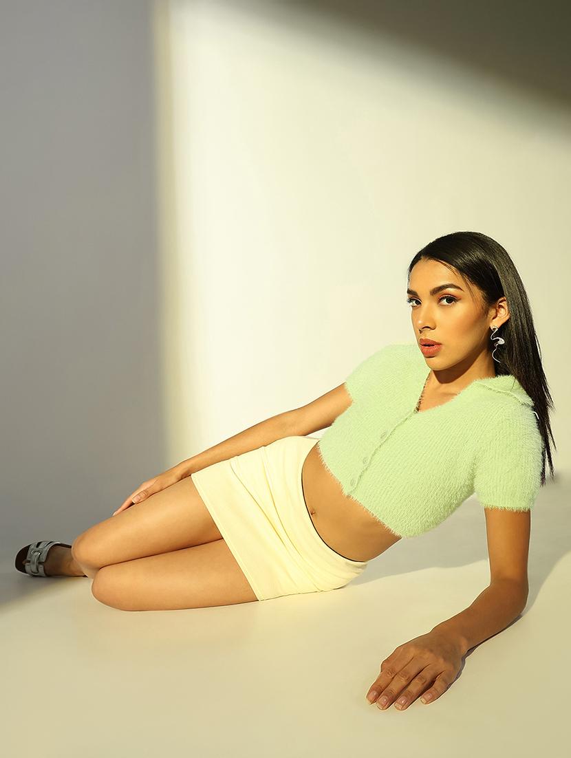women solid short sleeves crop top - 21682234 - Standard Image - 4