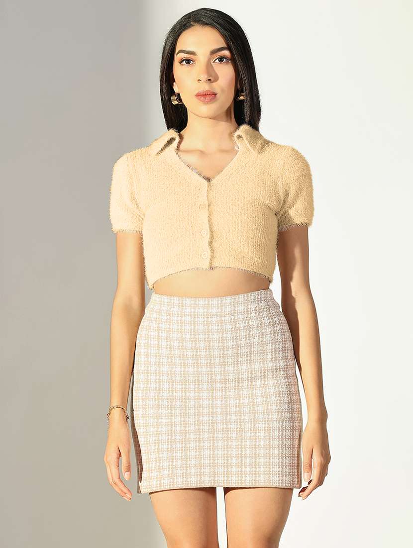 women solid short sleeves crop top - 21682235 - Zoom Image - 0