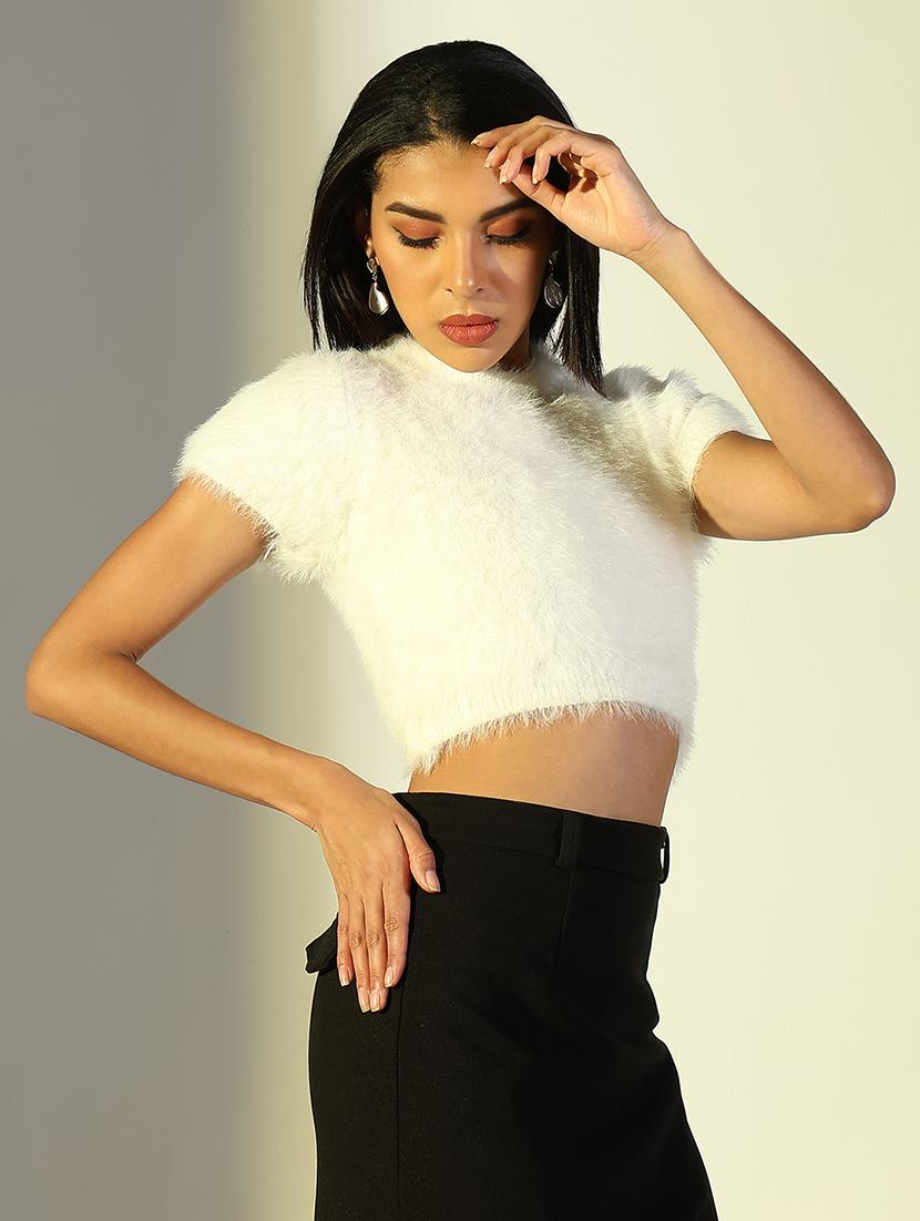 women solid short sleeves crop top - 21682237 - Standard Image - 1