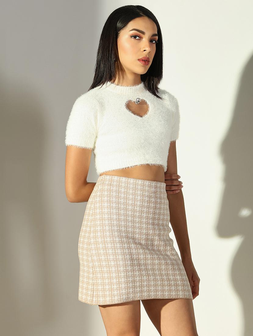 women solid short sleeves crop top - 21682240 - Standard Image - 1