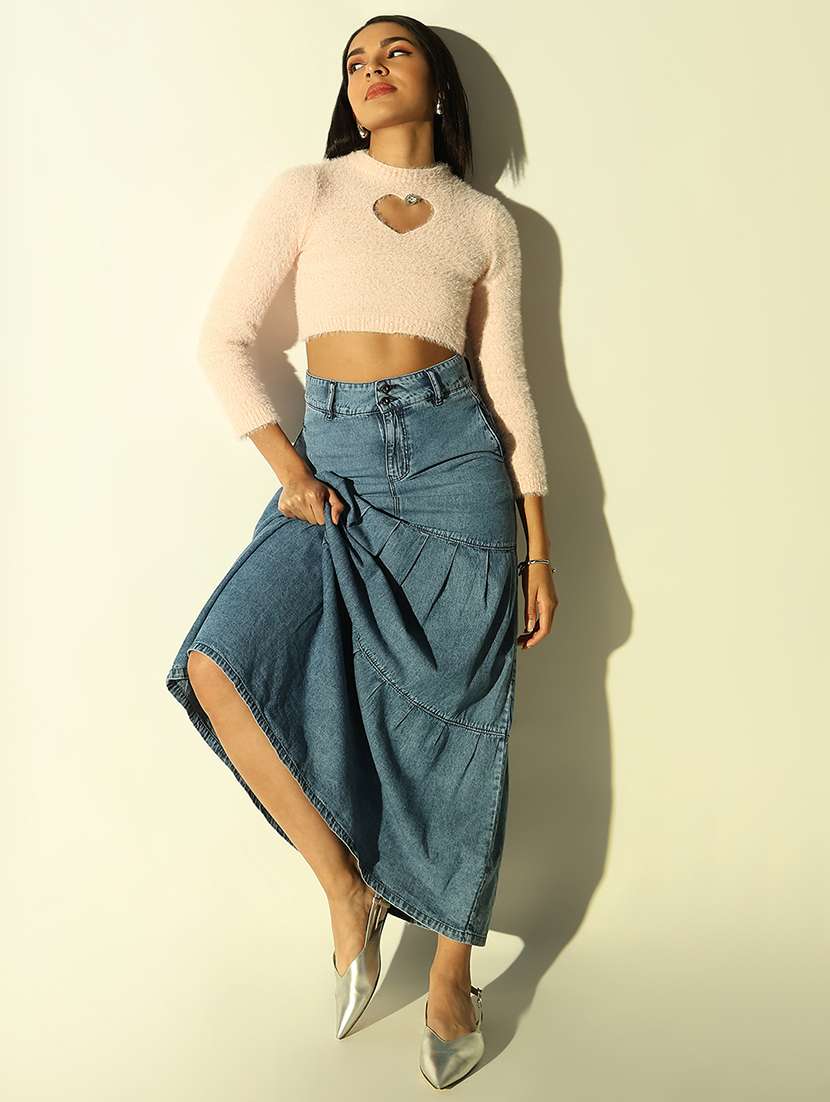 women pink solid long sleeve crop top - 21682242 - Standard Image - 4