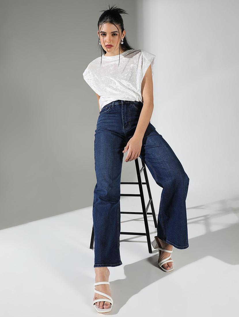 women grey self design round neck crop top - 21682247 - Standard Image - 4