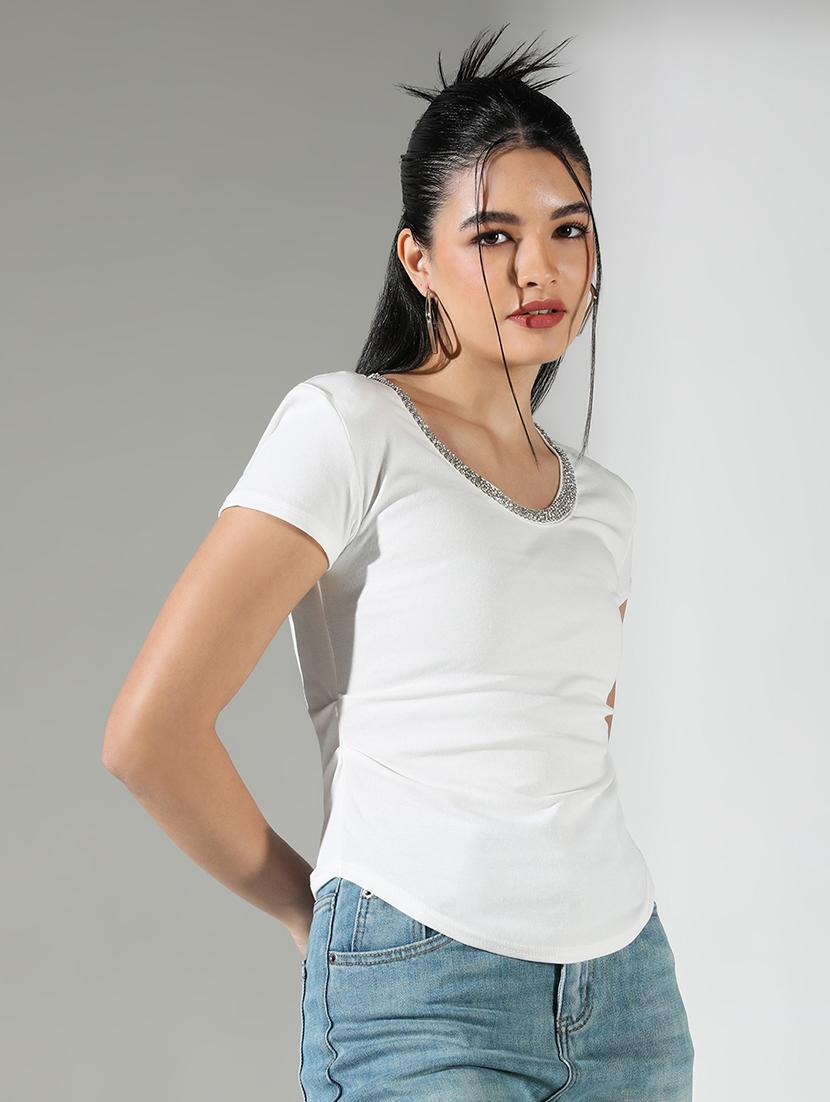 women white solid short sleeve top - 21682253 -  Standard Image - 1