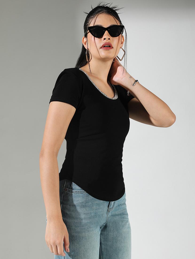women black solid short sleeve top - 21682254 -  Standard Image - 1