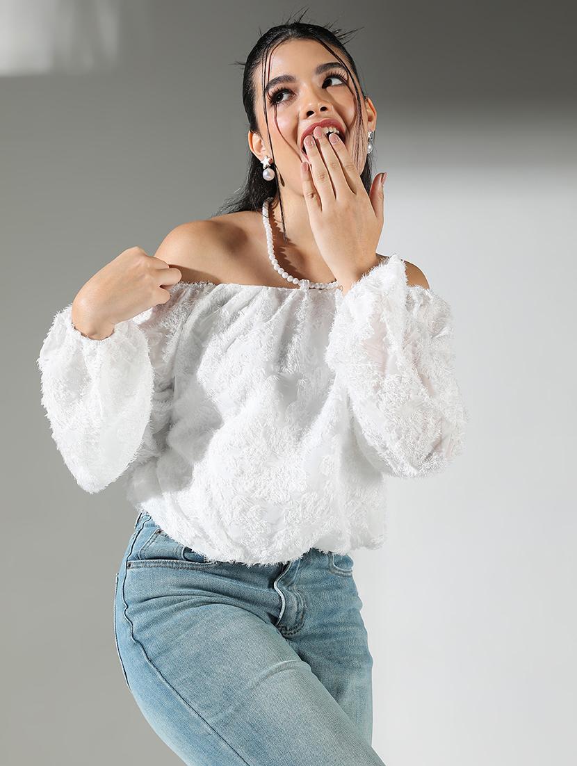 women white self designed puff sleeve top - 21682255 - Standard Image - 1