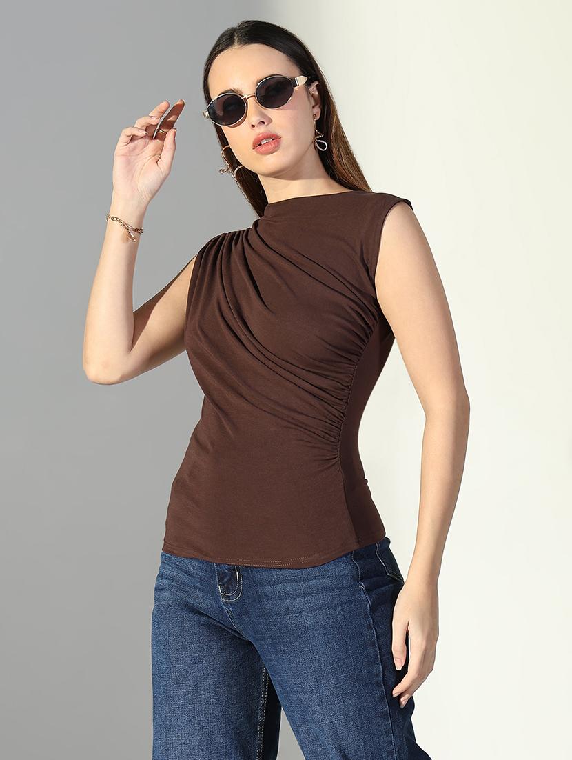 women brown solid sleeveless top - 21682264 -  Standard Image - 1