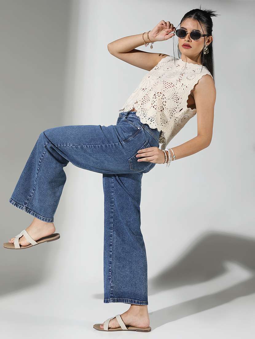 women crochet work round neck crop top - 21682269 -  Standard Image - 4