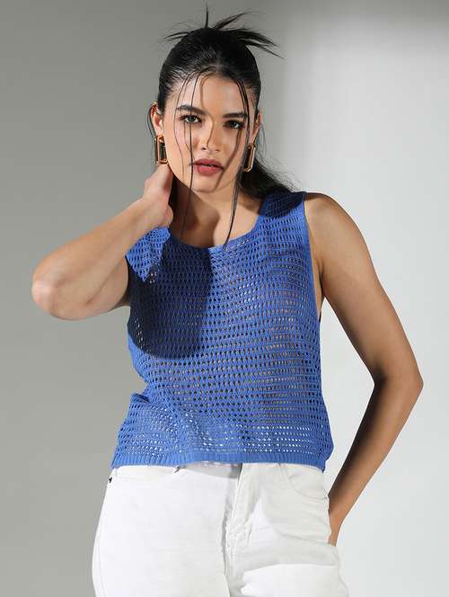 women crochet work sleeveless regular top - 21682277 -  Standard Image - 0