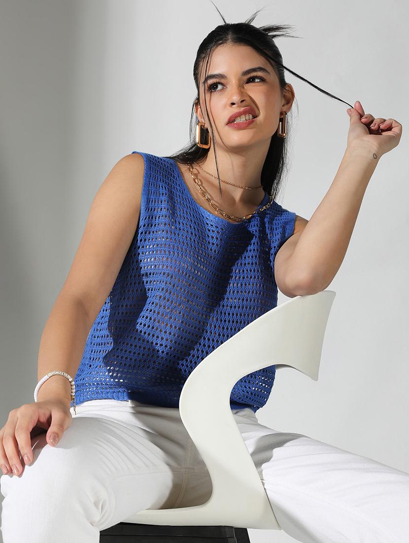 women crochet work sleeveless regular top - 21682277 - Standard Image - 1