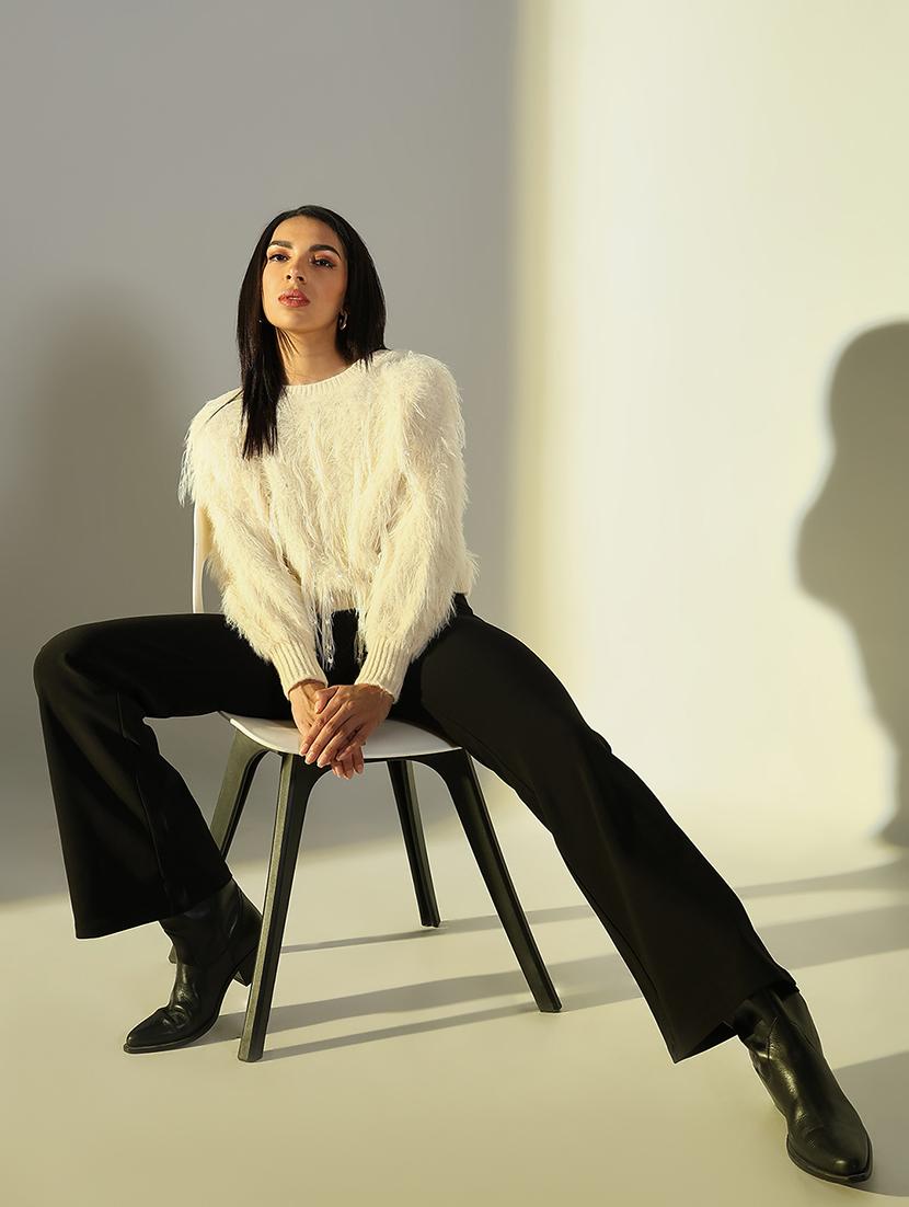 women solid fuzzy detailed long sleeve pullover - 21682278 - Standard Image - 4