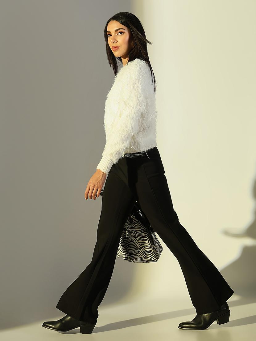 women solid fuzzy detailed long sleeve pullover - 21682279 - Standard Image - 4