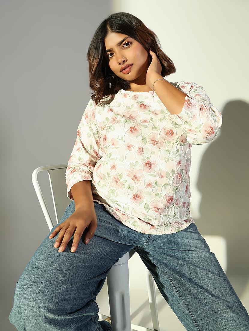 women plus size printed three quarter sleeves top - 21682286 -  Standard Image - 1