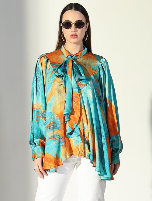 women printed puff sleeve top - 21682296 - Standard Image - 0