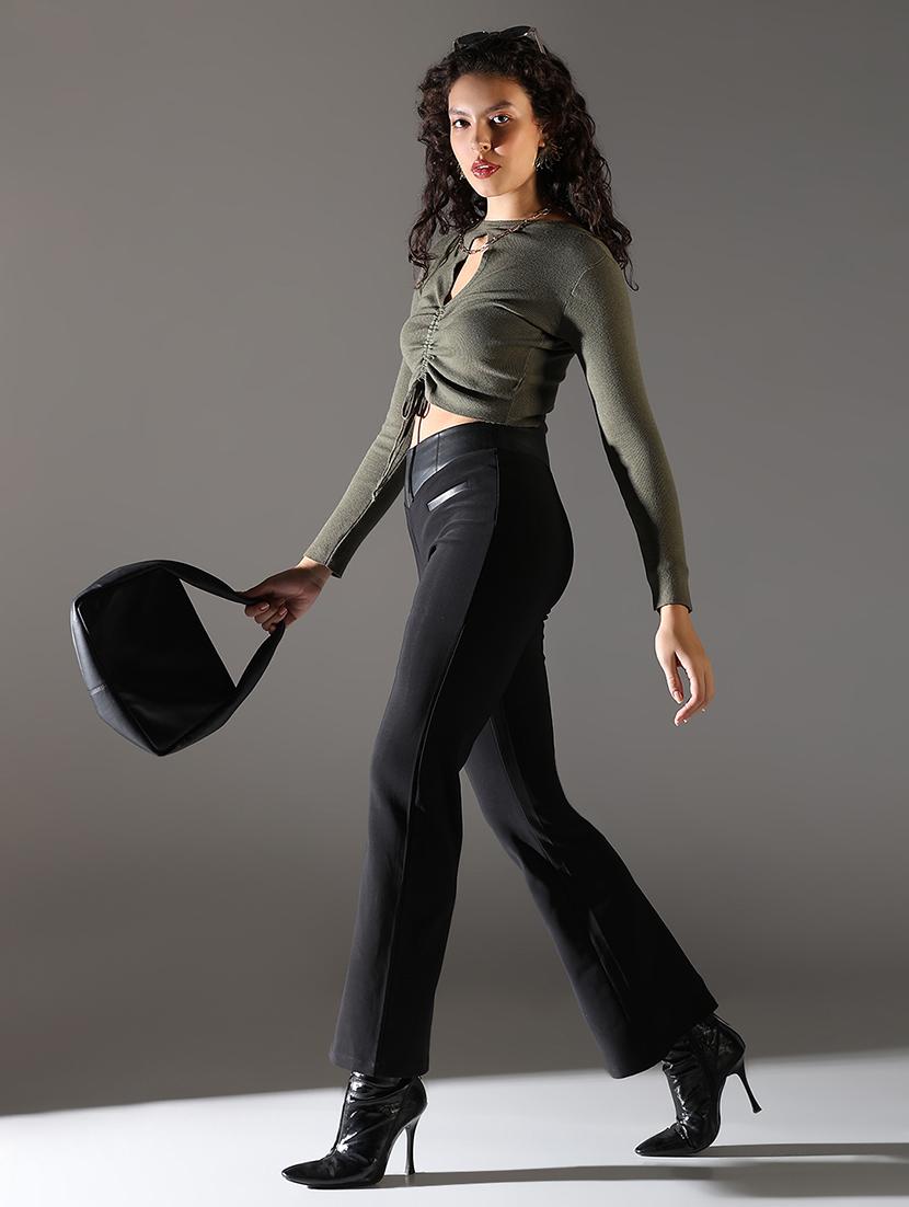 women solid long sleeve crop top - 21682297 - Standard Image - 4