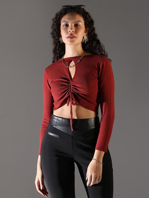 women solid long sleeve crop top - 21682298 -  Standard Image - 0