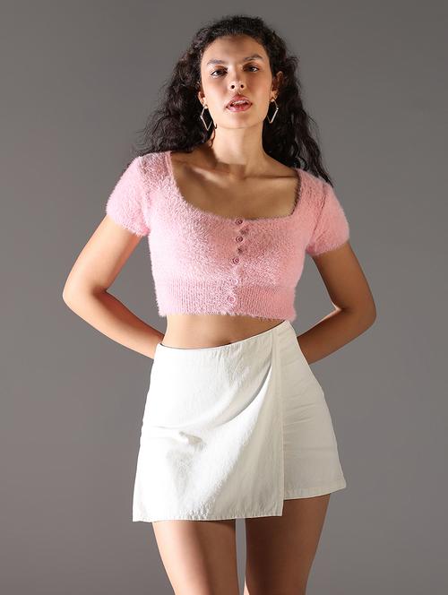 women solid short sleeves crop top - 21682299 - Standard Image - 0