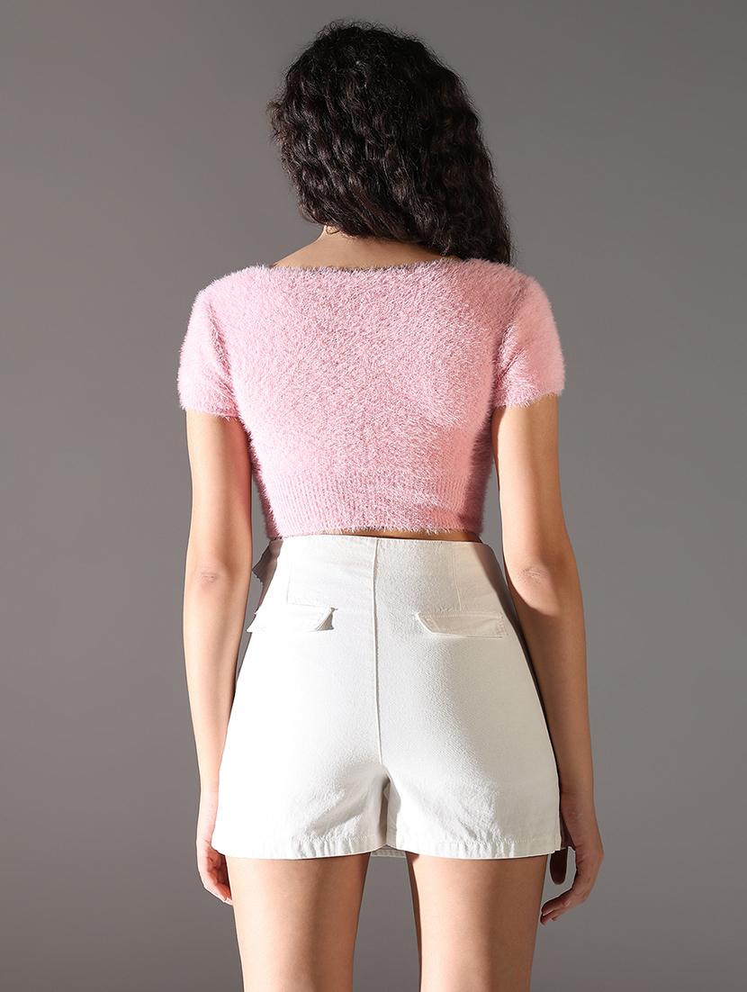women solid short sleeves crop top - 21682299 - Standard Image - 4