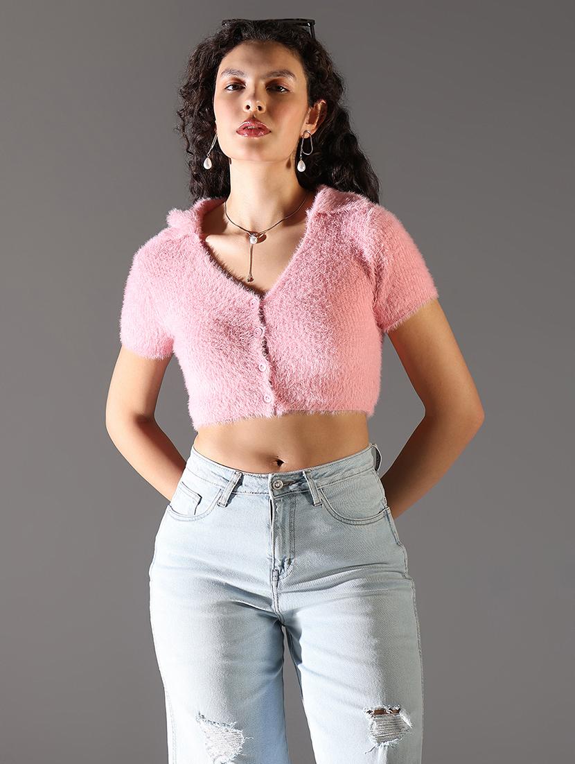 women solid short sleeves crop top - 21682300 - Zoom Image - 0