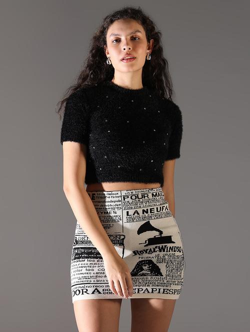 women embellished short sleeves crop top - 21682302 - Standard Image - 0