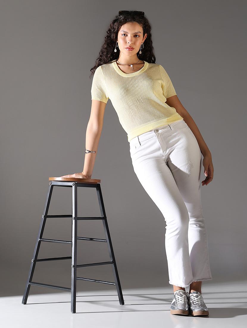 women solid short sleeves crop top - 21682304 - Standard Image - 4