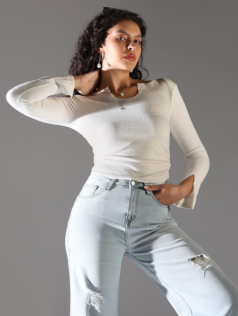 women white solid long sleeve regular top - 21682311 - Standard Image - 1