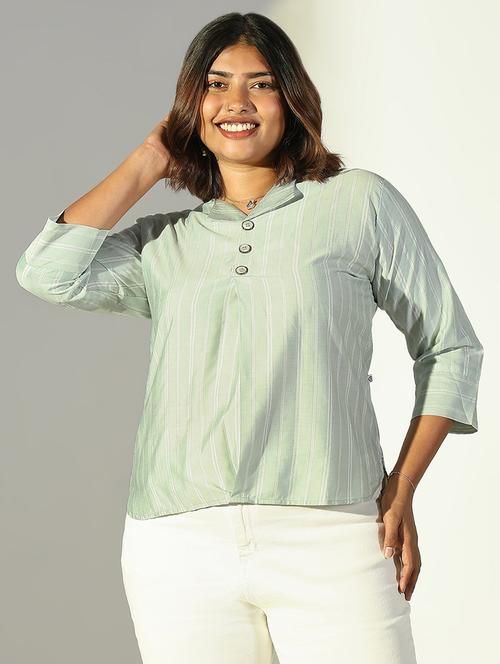 women stripe printed three quarter sleeve top - 21682316 -  Standard Image - 0