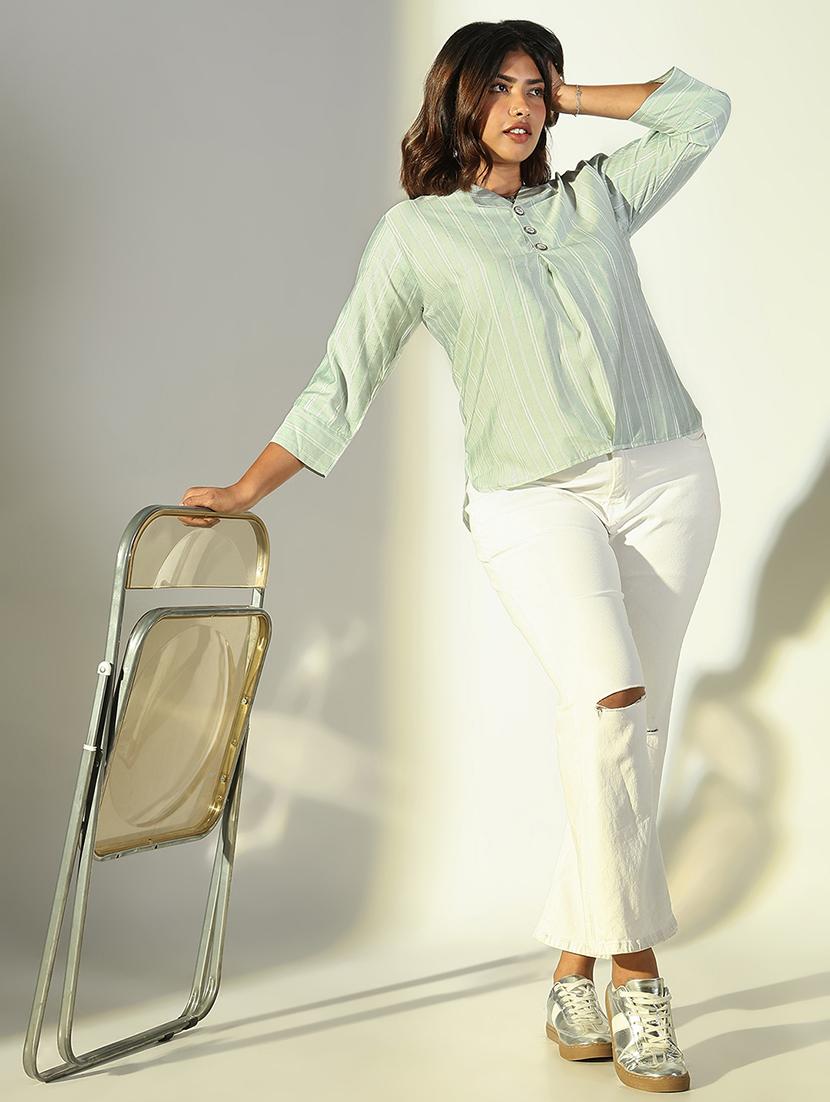 women stripe printed three quarter sleeve top - 21682316 - Standard Image - 4