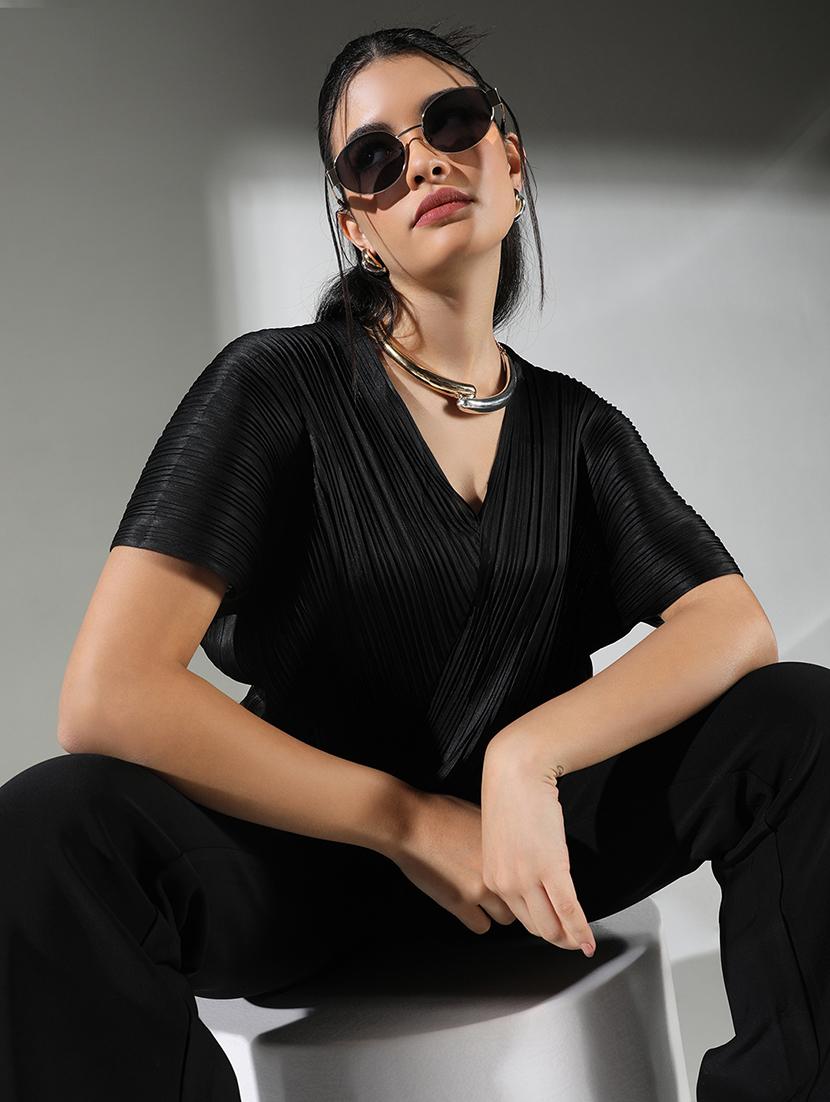 women black solid short sleeve top - 21682317 -  Standard Image - 1