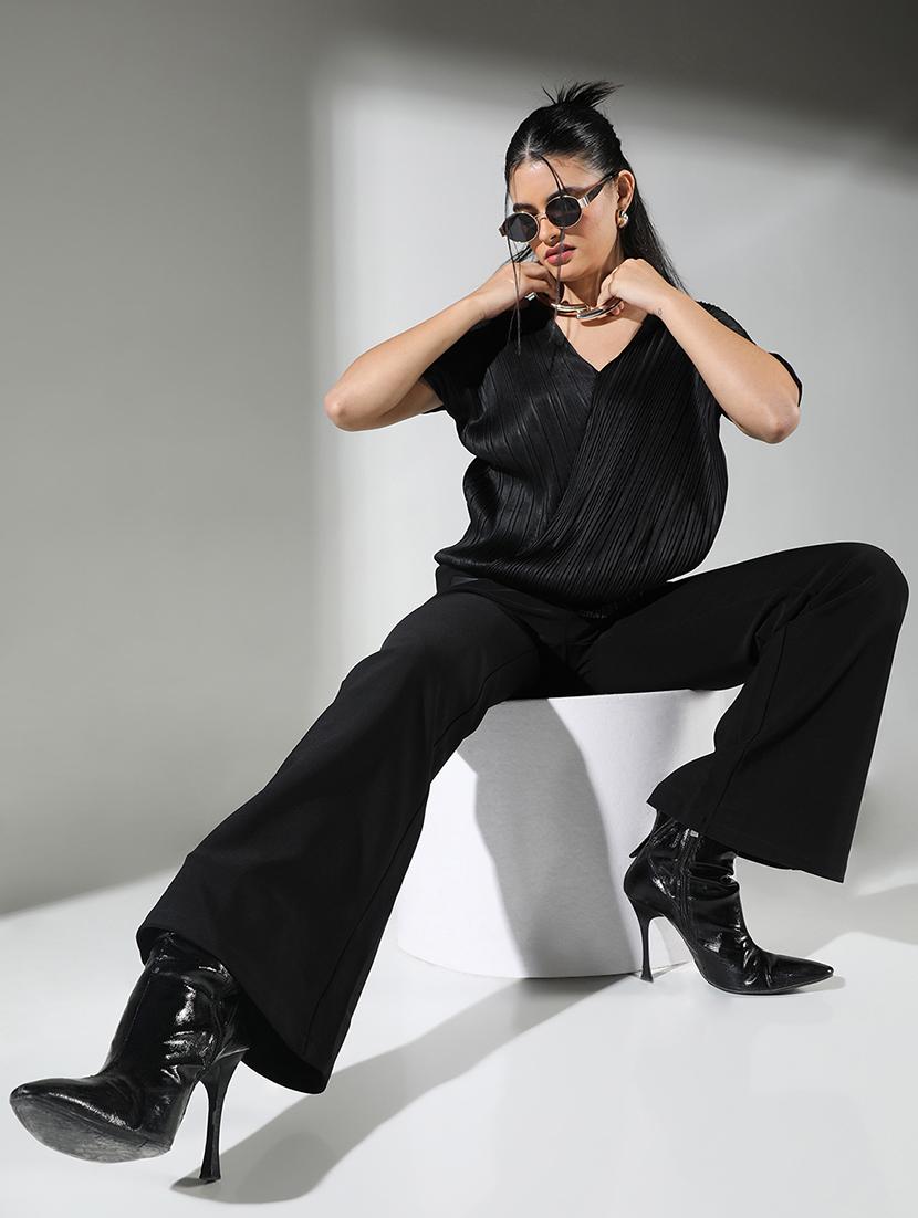 women black solid short sleeve top - 21682317 - Standard Image - 4