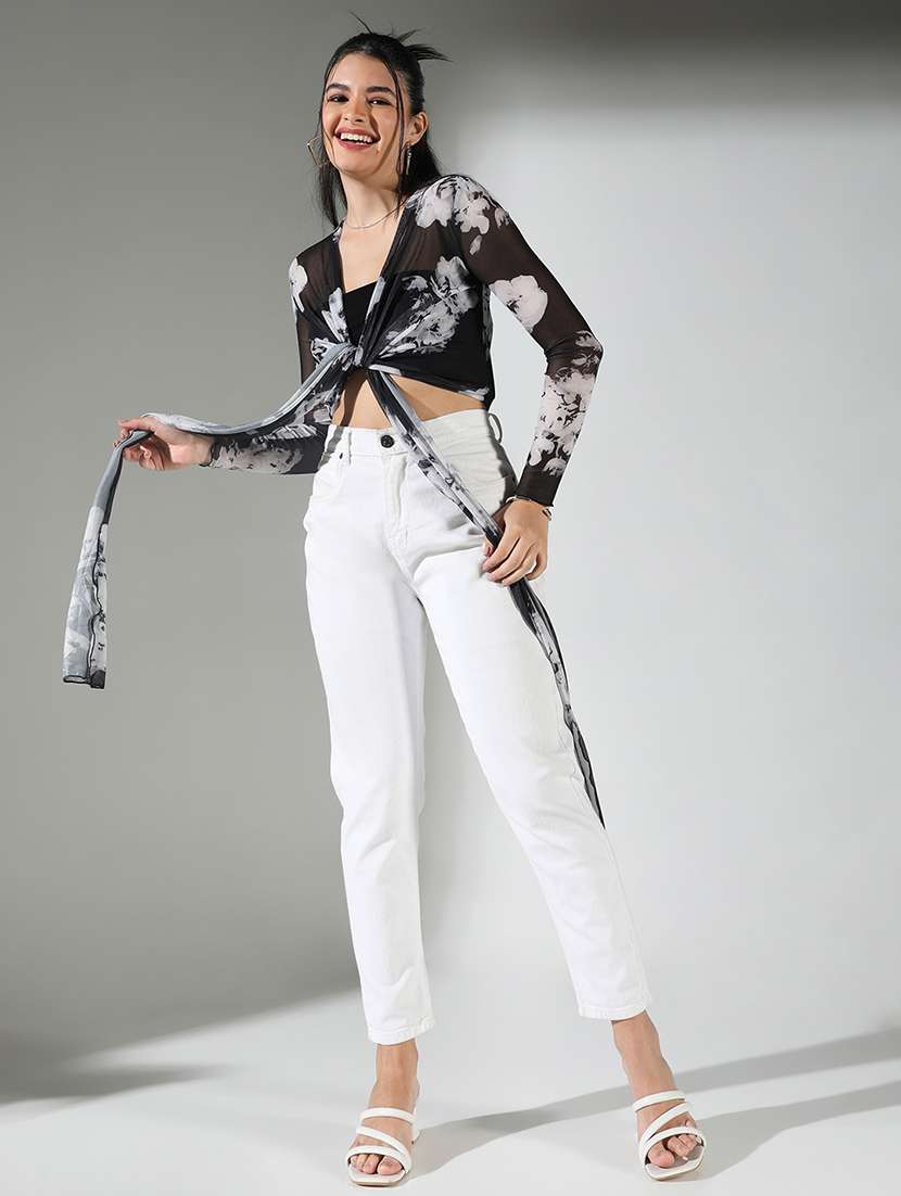 women printed long sleeve crop top - 21682320 -  Standard Image - 4