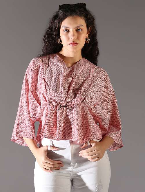 women red printed v neck top - 21682324 - Standard Image - 0