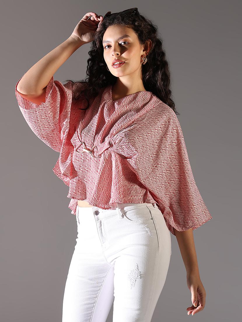 women red printed v neck top - 21682324 - Standard Image - 1