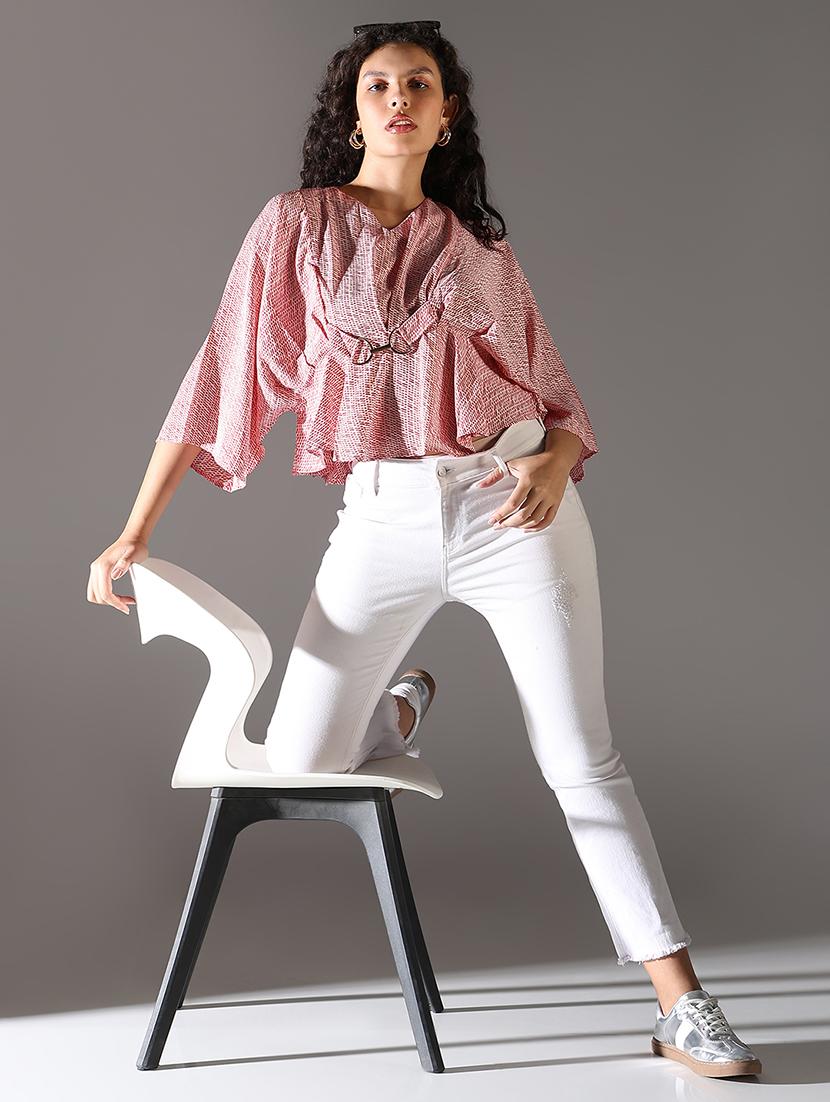 women red printed v neck top - 21682324 - Standard Image - 4
