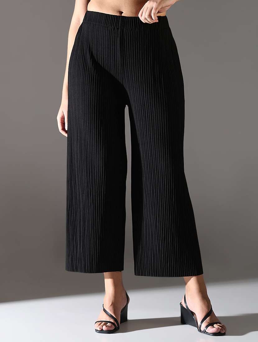 women solid high rise wide leg trouser - 21682325 -  Standard Image - 1