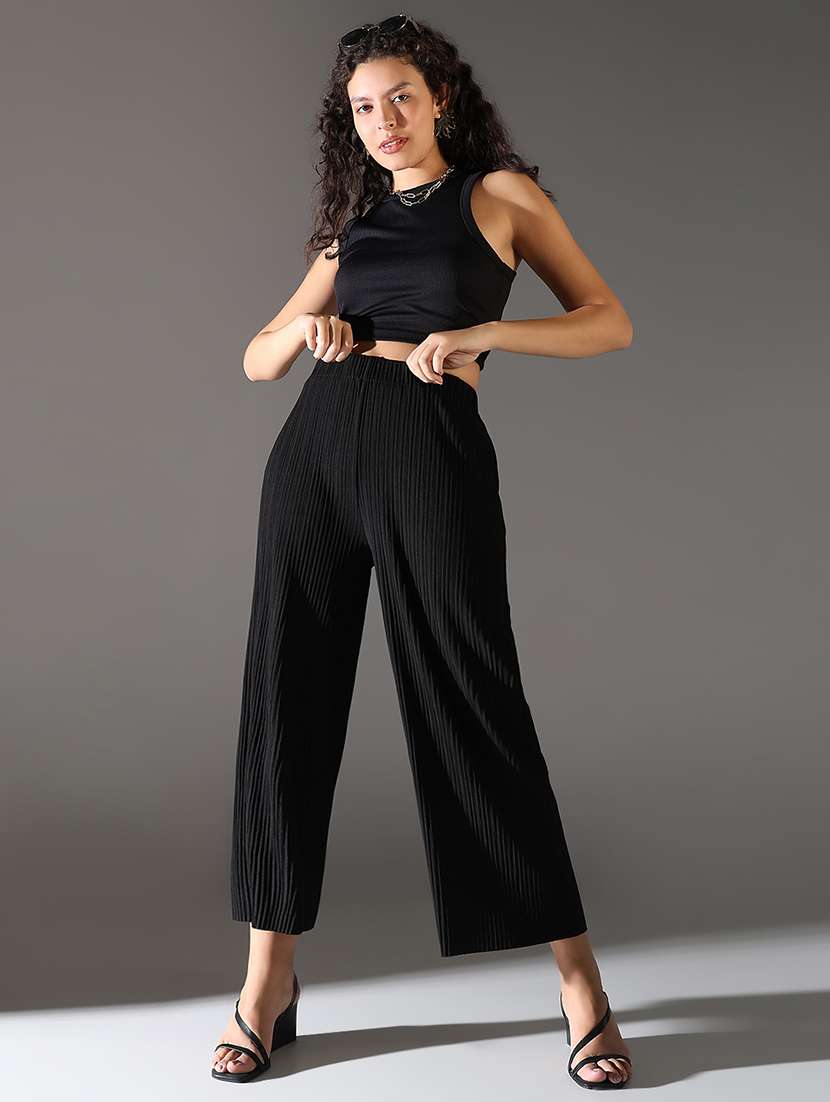 women solid high rise wide leg trouser - 21682325 -  Standard Image - 4