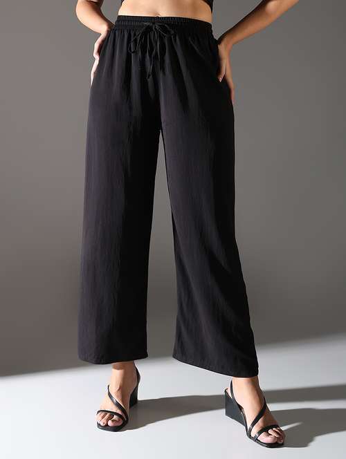 women solid high rise wide leg trouser - 21682326 - Standard Image - 0
