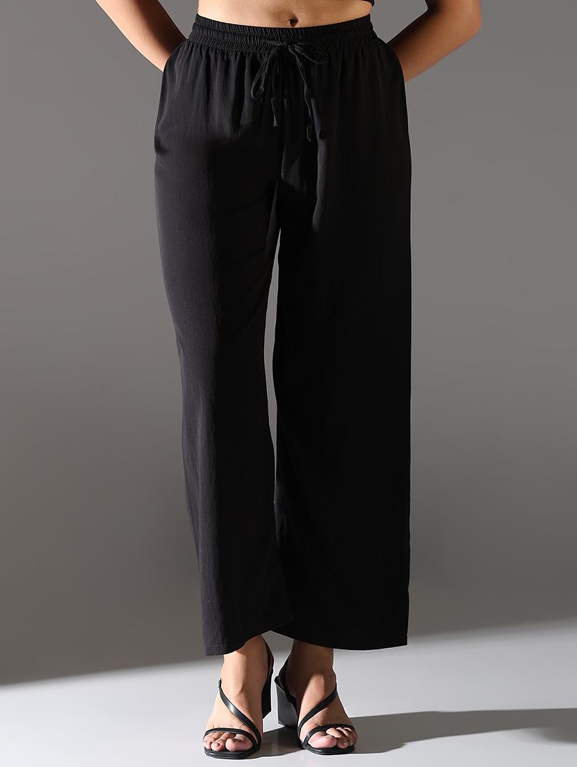 women solid high rise wide leg trouser - 21682326 - Standard Image - 1