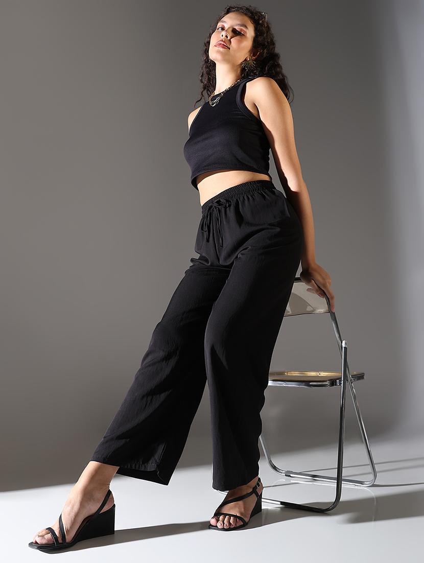 women solid high rise wide leg trouser - 21682326 - Standard Image - 4