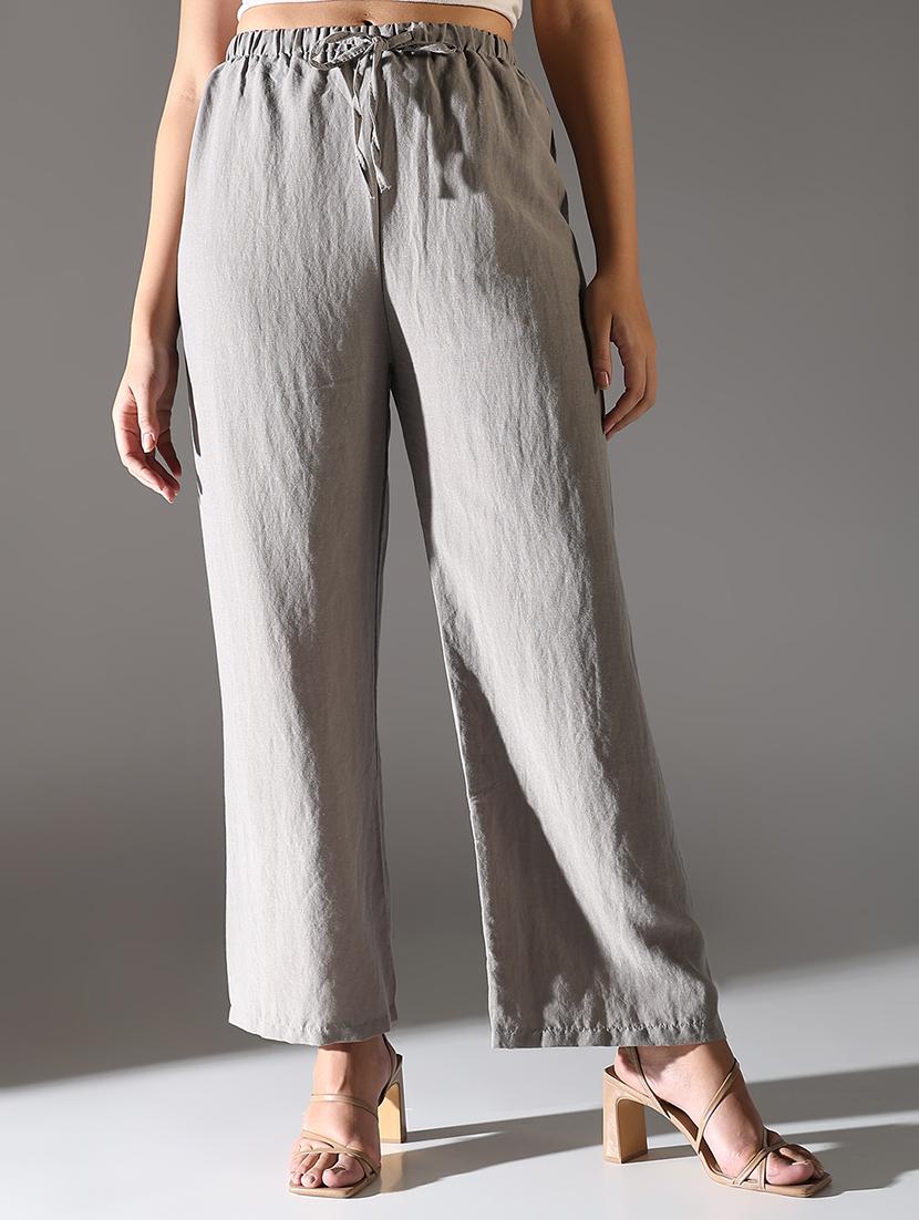women solid high rise wide leg trouser - 21682329 - Standard Image - 1