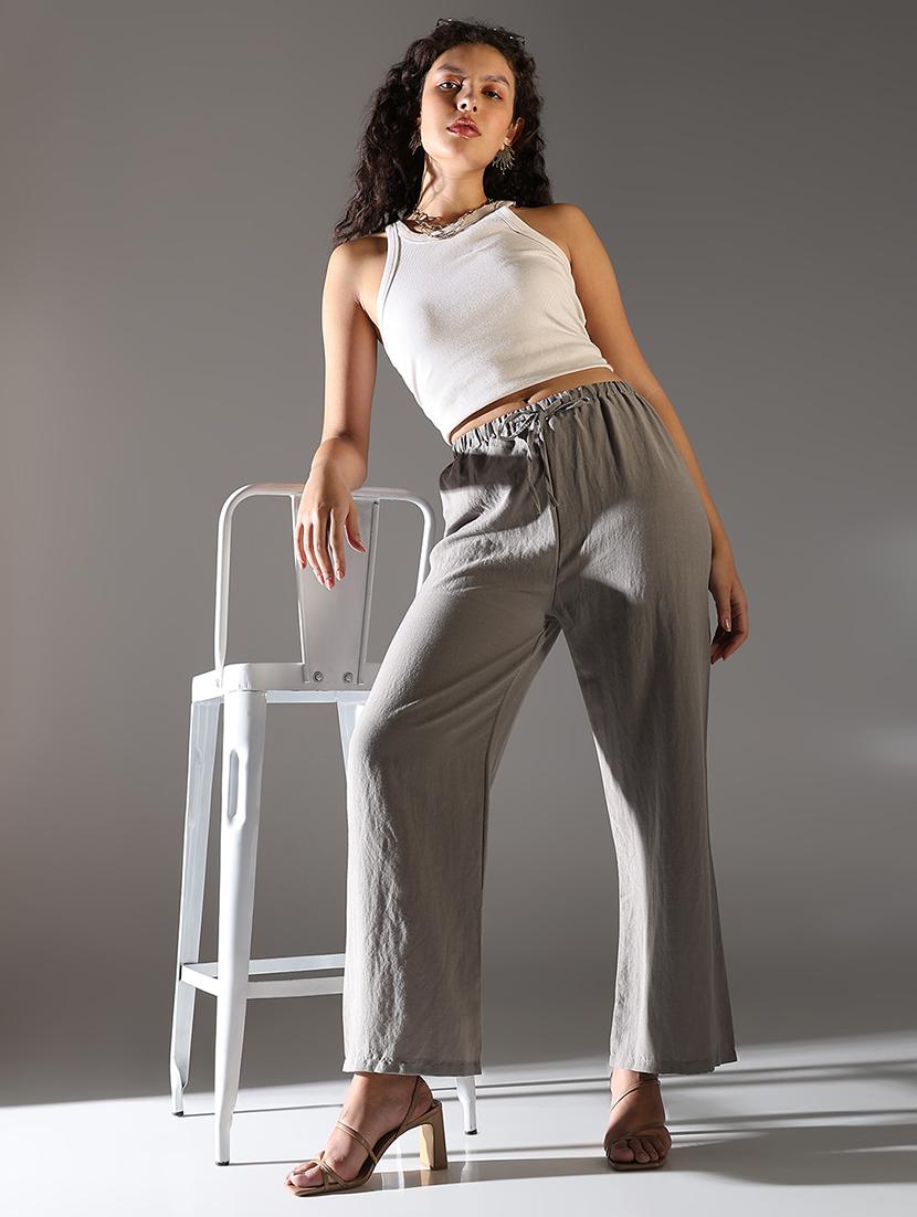 women solid high rise wide leg trouser - 21682329 - Standard Image - 4