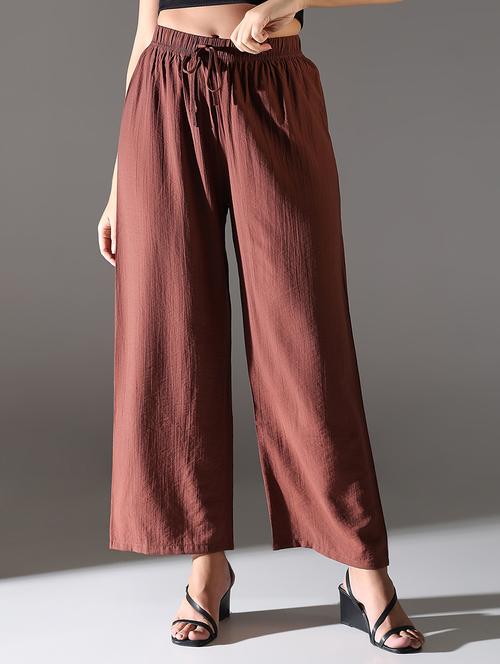 women solid high rise wide leg trouser - 21682331 - Standard Image - 0